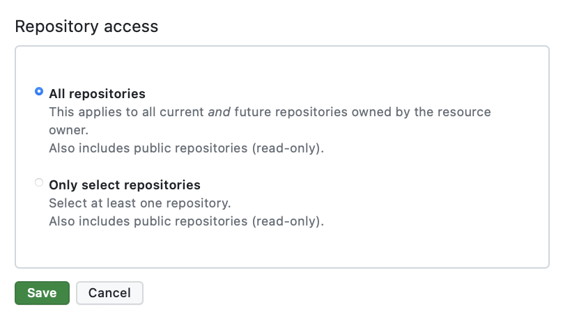 Select your Github repositories where you will use Satori