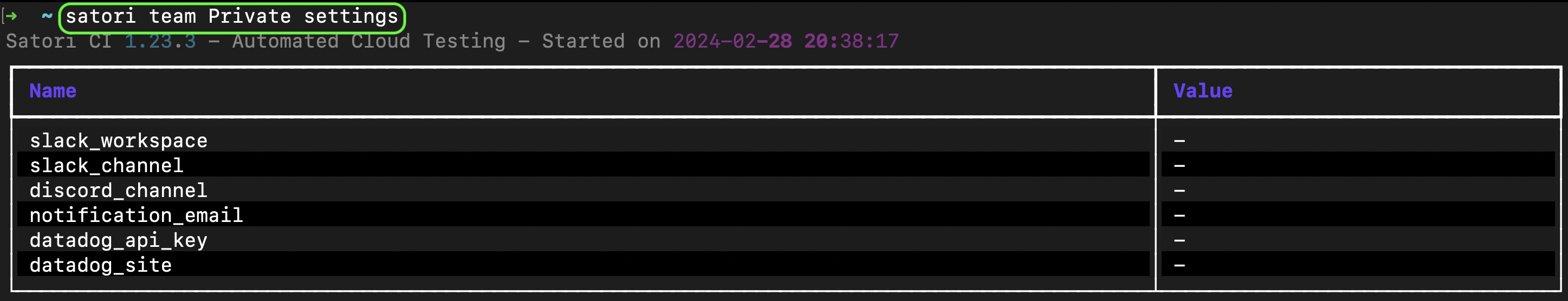 View settings: